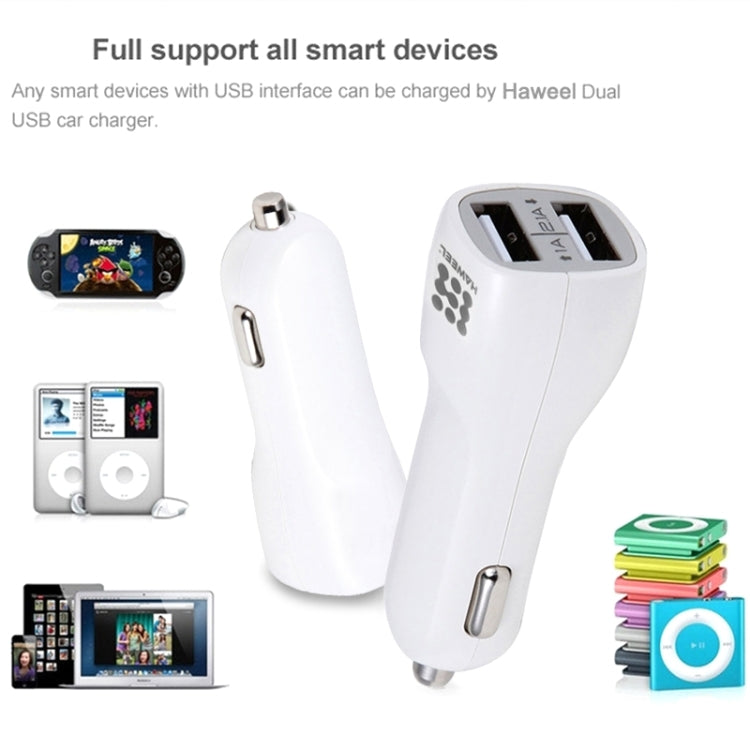 HAWEEL High Quality 2.1A + 1A Dual USB Ports Car Charger, HK Black, US  Black, US White, UK White, UK Black, White, Black