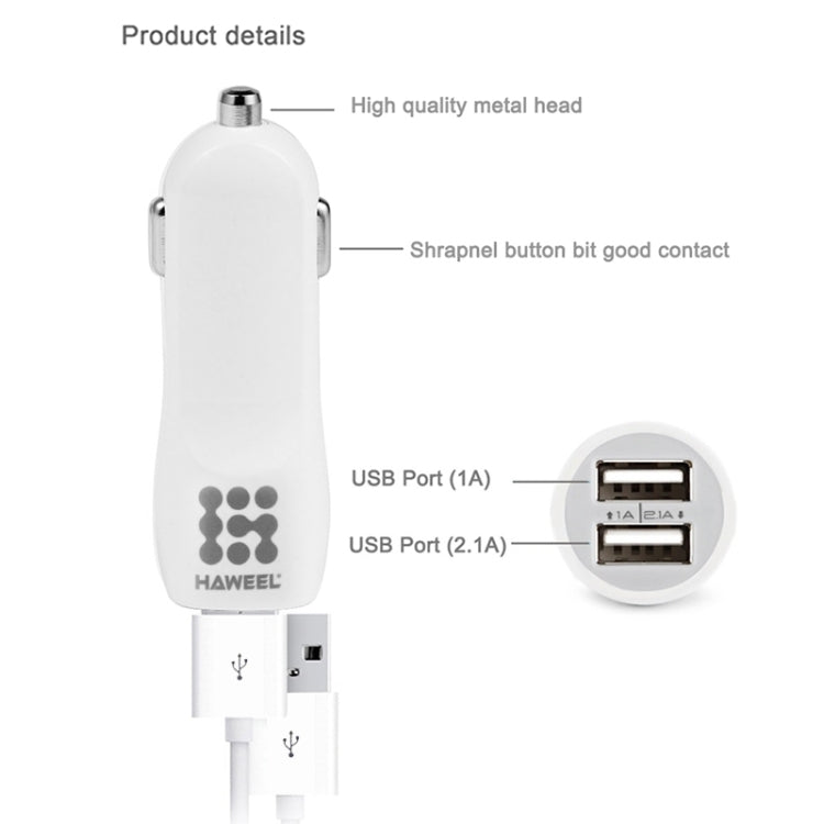 HAWEEL High Quality 2.1A + 1A Dual USB Ports Car Charger, HK Black, US  Black, US White, UK White, UK Black, White, Black