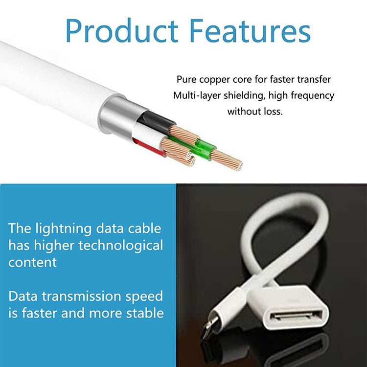 8 Pin Male to 30 Pin Female Sync Data Cable Adapter, Cable Length: 14cm, 14cm 8 Pin Male to 30 Pin