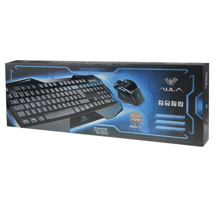 Aula Killing Soul Behead Series Wired USB Silent / Non-slip QWERTZ Keyboard with Blu-ray Backlight + 500-1000Hz Return Rate 7D Game Mouse Combo Kit, German Language Keys, German