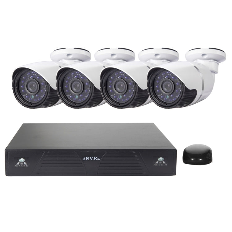 4CH H.264 720P HD Bullet IP Camera NVR Kit, 30m IR Night Vision, Support Video / Audio Input, 4CH H.264 720P