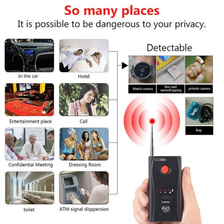 CC308+ Multi Wireless Camera Lens Detector Radio Wave Signal Detect Full-range RF GSM Device Finder, CC308+