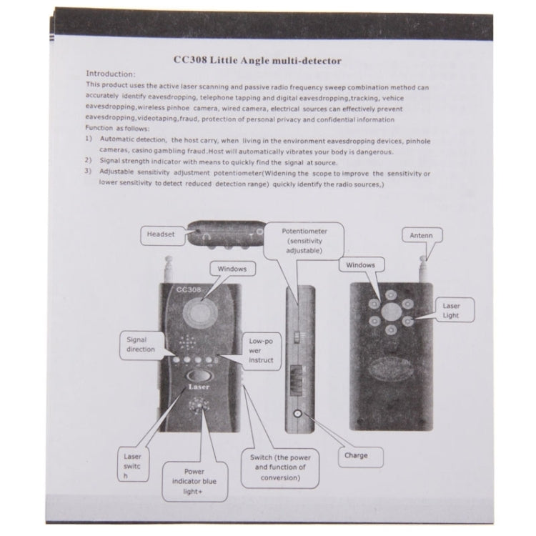 CC308+ Multi Wireless Camera Lens Detector Radio Wave Signal Detect Full-range RF GSM Device Finder, CC308+