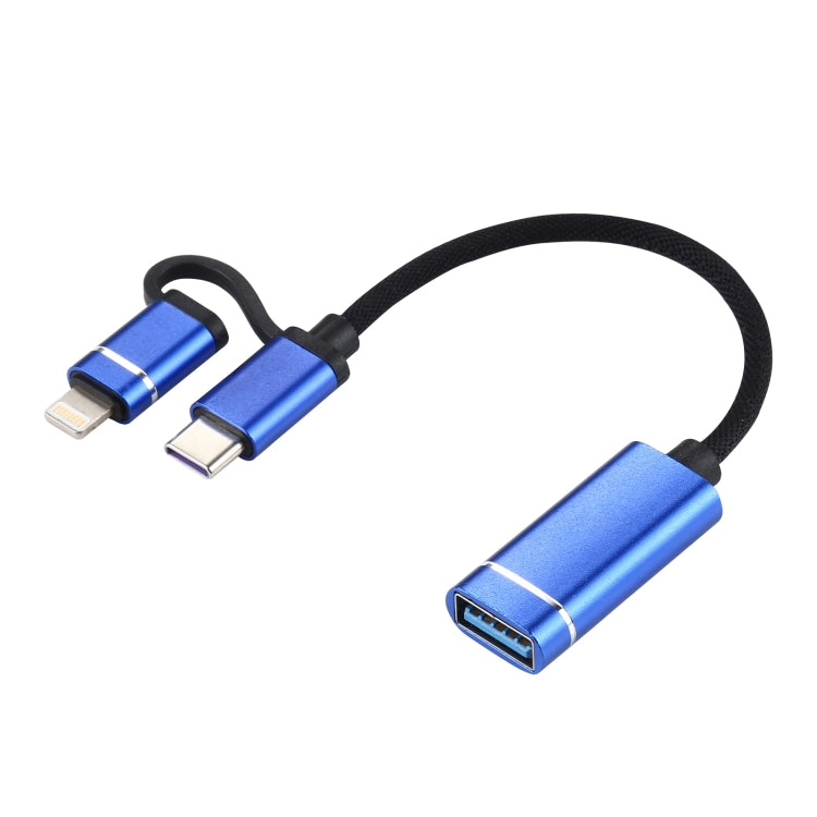 USB 3.0 Female to 8 Pin + USB-C / Type-C Male Charging + Transmission OTG Nylon Braided Adapter Cable, Cable Length: 11cm, 8 Pin Silver + White, 8 Pin Black, 8 Pin Silver, 8 Pin Red, 8 Pin Blue