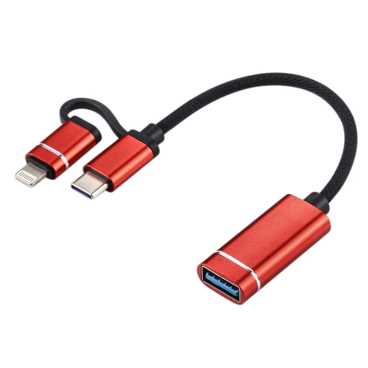 USB 3.0 Female to 8 Pin + USB-C / Type-C Male Charging + Transmission OTG Nylon Braided Adapter Cable, Cable Length: 11cm, 8 Pin Silver + White, 8 Pin Black, 8 Pin Silver, 8 Pin Red, 8 Pin Blue