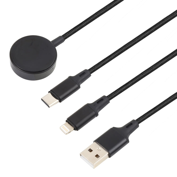 For iPhone / Apple Watch 3 In 1 8 Pin + Type-C / USB-C + Magnetic Charging Base Multi-function Charging Cable, Length: 1m, 3 In 1