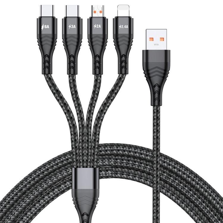 4 in 1 66W 6A USB to 8 Pin + Micro USB + Dual USB-C / Type-C Fast Charging Data Cable, Cable Length: 1.2m, 1.2m, 1.2m 66W