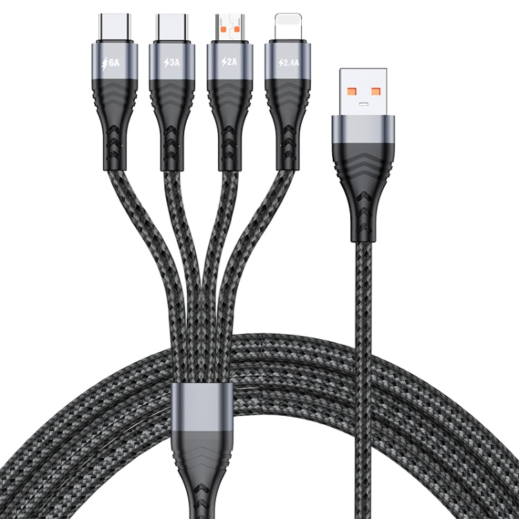 4 in 1 66W 6A USB to 8 Pin + Micro USB + Dual USB-C / Type-C Fast Charging Data Cable, Cable Length: 1.2m, 1.2m, 1.2m 66W