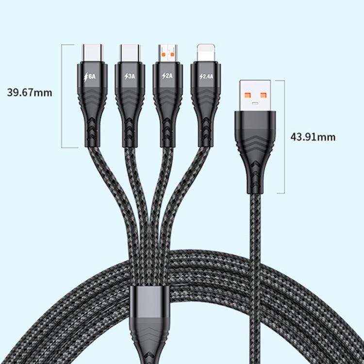 4 in 1 66W 6A USB to 8 Pin + Micro USB + Dual USB-C / Type-C Fast Charging Data Cable, Cable Length: 1.2m, 1.2m, 1.2m 66W