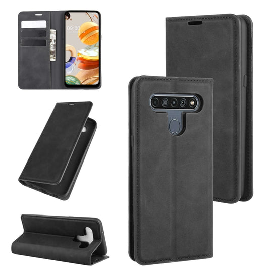 For LG K61 Retro-skin Business Magnetic Suction Leather Case with Holder & Card Slots & Wallet, For LG K61