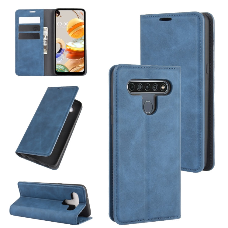 For LG K61 Retro-skin Business Magnetic Suction Leather Case with Holder & Card Slots & Wallet, For LG K61