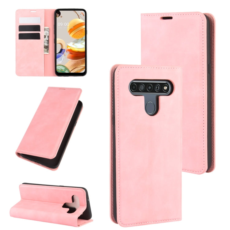 For LG K61 Retro-skin Business Magnetic Suction Leather Case with Holder & Card Slots & Wallet, For LG K61