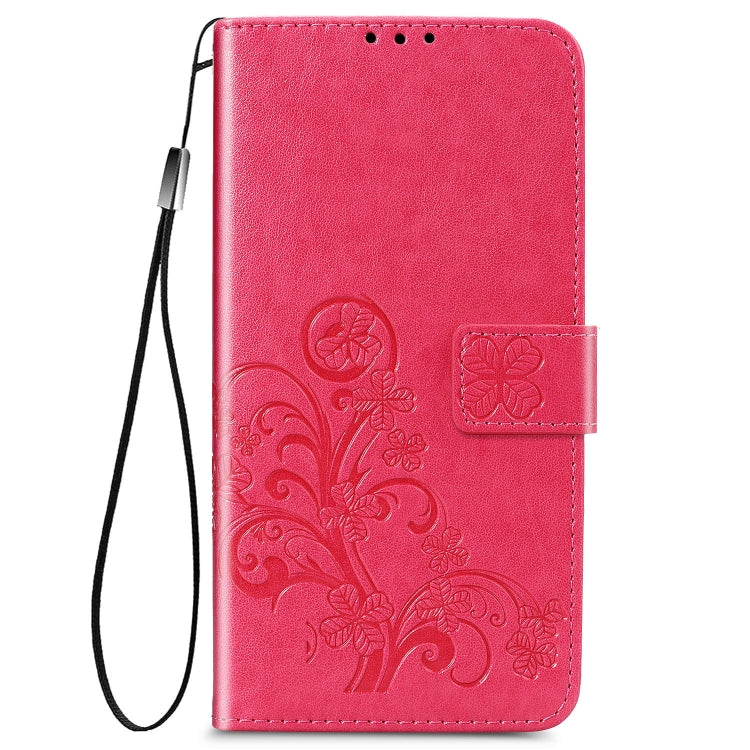 For LG K61 Four-leaf Clasp Embossed Buckle Mobile Phone Protection Leather Case with Lanyard & Card Slot & Wallet & Bracket Function, For LG K61