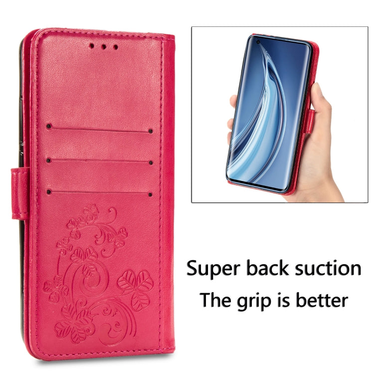 For LG K61 Four-leaf Clasp Embossed Buckle Mobile Phone Protection Leather Case with Lanyard & Card Slot & Wallet & Bracket Function, For LG K61