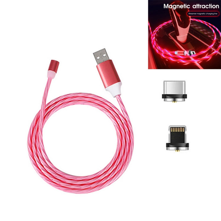 2 in 1 USB to 8 Pin + Type-C / USB-C Magnetic Absorption Colorful Streamer Mobile Phone Charging Cable, Length: 1m, 1m