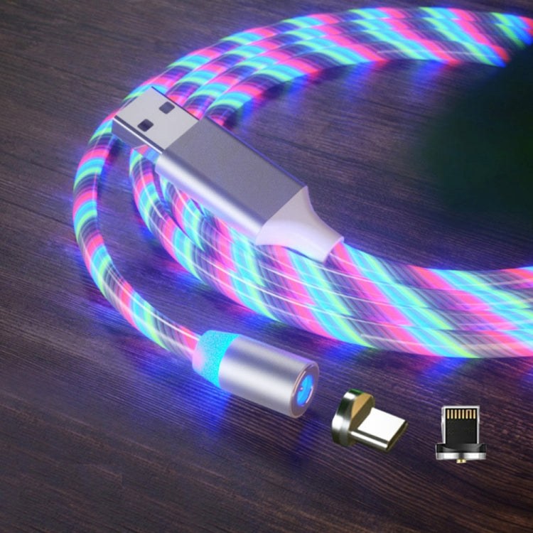 2 in 1 USB to 8 Pin + Type-C / USB-C Magnetic Absorption Colorful Streamer Mobile Phone Charging Cable, Length: 1m, 1m