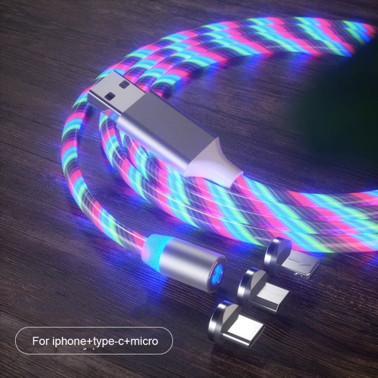 3 in 1 USB to 8 Pin + Type-C / USB-C + Micro USB Magnetic Absorption Colorful Streamer Charging Cable, Length: 1m, 1m