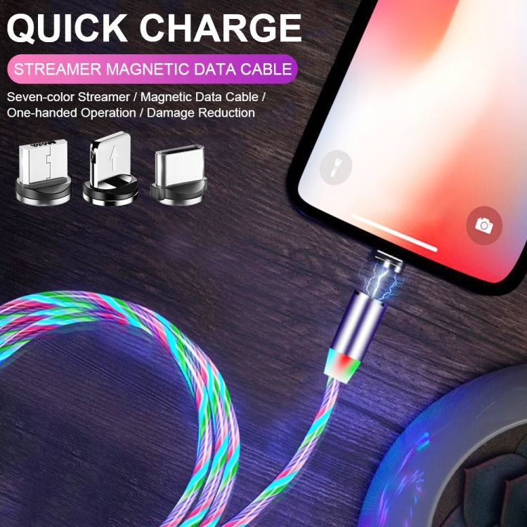 3 in 1 USB to 8 Pin + Type-C / USB-C + Micro USB Magnetic Absorption Colorful Streamer Charging Cable, Length: 1m, 1m