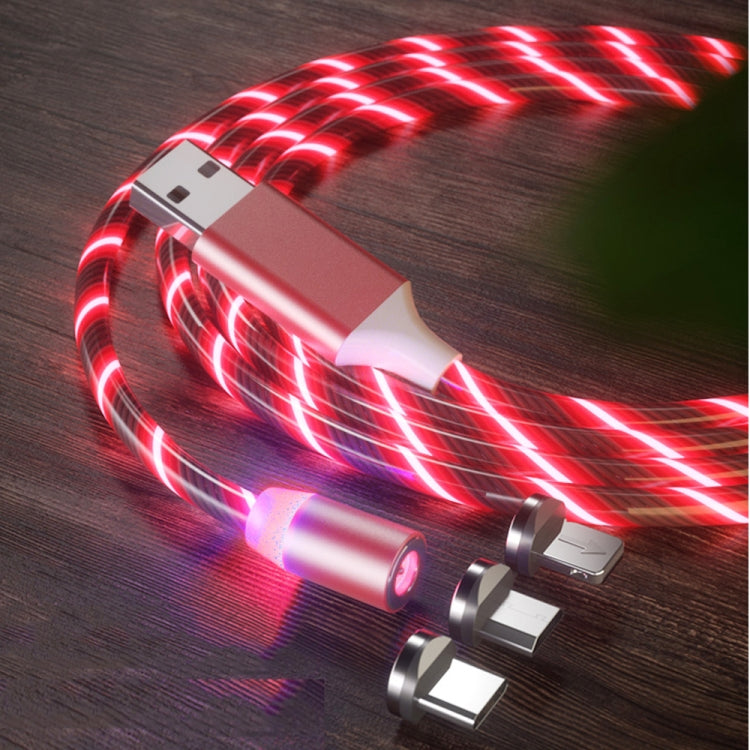 3 in 1 USB to 8 Pin + Type-C / USB-C + Micro USB Magnetic Absorption Colorful Streamer Charging Cable, Length: 1m, 1m