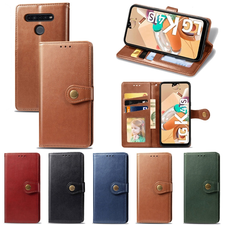 Retro Solid Color Leather Buckle Phone Case with Lanyard & Photo Frame & Card Slot & Wallet & Stand Function, For LG K41S, For LG K51S