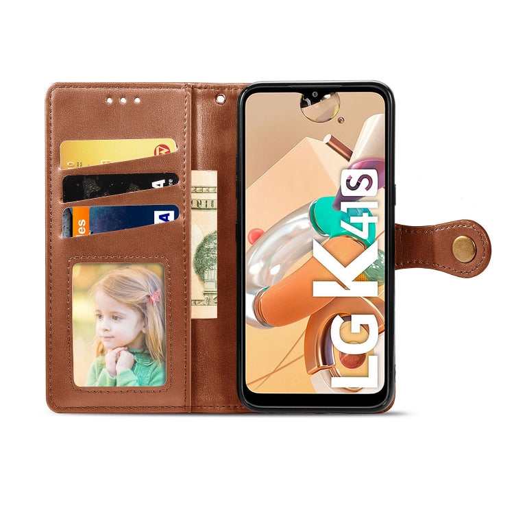 Retro Solid Color Leather Buckle Phone Case with Lanyard & Photo Frame & Card Slot & Wallet & Stand Function, For LG K41S, For LG K51S