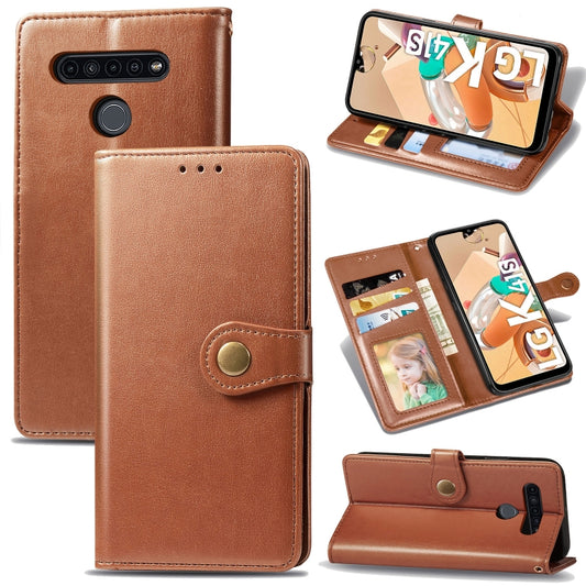 Retro Solid Color Leather Buckle Phone Case with Lanyard & Photo Frame & Card Slot & Wallet & Stand Function, For LG K41S, For LG K51S