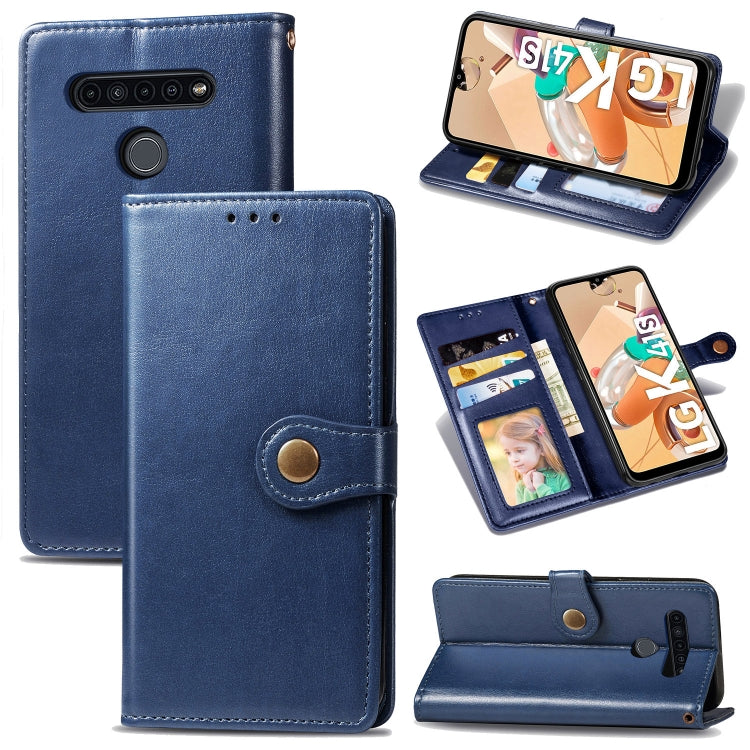 Retro Solid Color Leather Buckle Phone Case with Lanyard & Photo Frame & Card Slot & Wallet & Stand Function, For LG K41S, For LG K51S