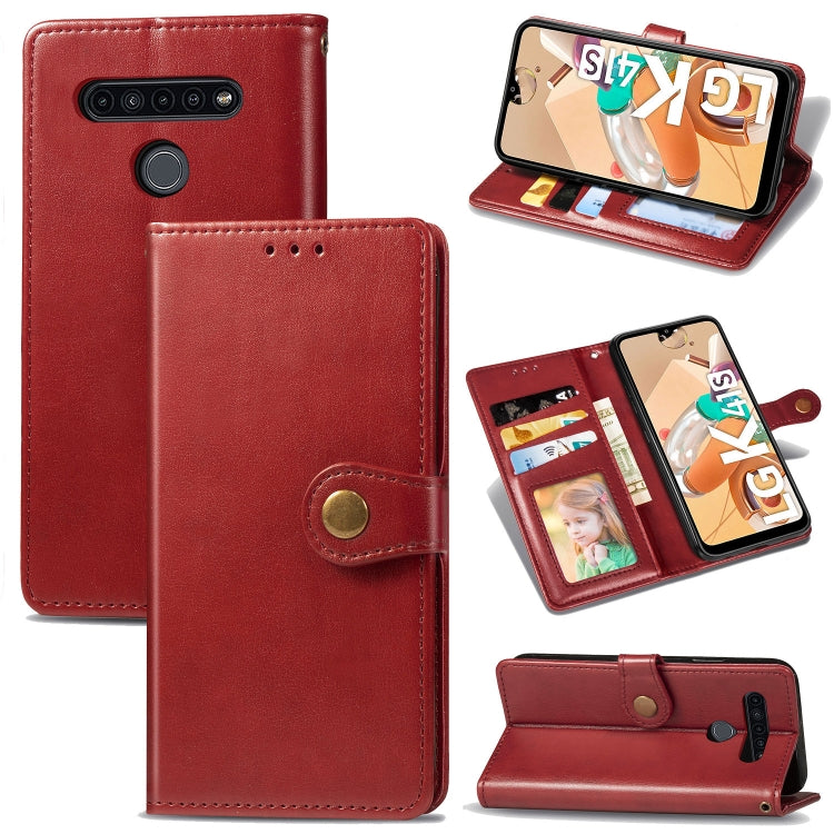 Retro Solid Color Leather Buckle Phone Case with Lanyard & Photo Frame & Card Slot & Wallet & Stand Function, For LG K41S, For LG K51S