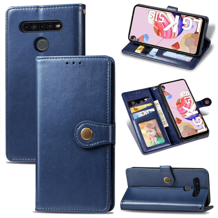 Retro Solid Color Leather Buckle Phone Case with Lanyard & Photo Frame & Card Slot & Wallet & Stand Function, For LG K41S, For LG K51S