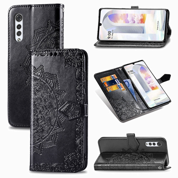 Mandala Flower Embossed Horizontal Flip Leather Case with Bracket / Card Slot / Wallet / Lanyard, For LG Velvet 5G