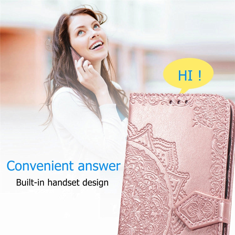 Mandala Flower Embossed Horizontal Flip Leather Case with Bracket / Card Slot / Wallet / Lanyard, For LG Velvet 5G