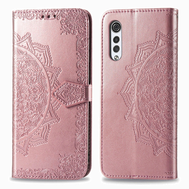 Mandala Flower Embossed Horizontal Flip Leather Case with Bracket / Card Slot / Wallet / Lanyard, For LG Velvet 5G