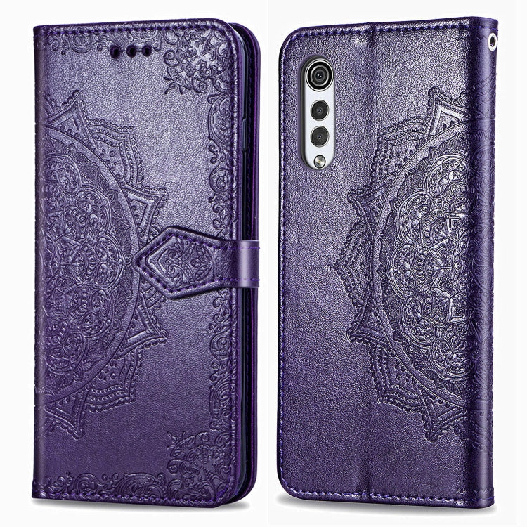 Mandala Flower Embossed Horizontal Flip Leather Case with Bracket / Card Slot / Wallet / Lanyard, For LG Velvet 5G