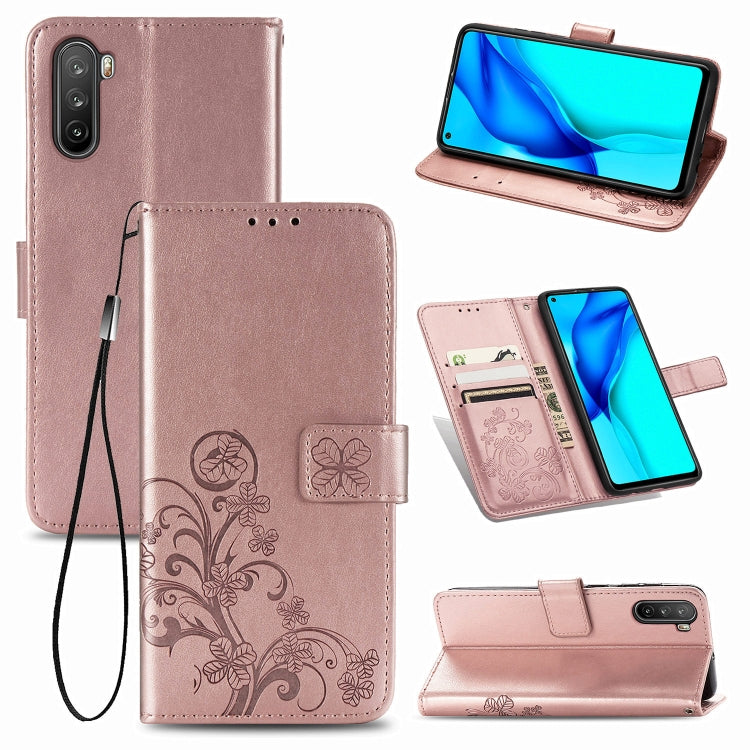 Four-leaf Clasp Embossed Buckle Mobile Phone Protection Leather Case with Lanyard & Card Slot & Wallet & Bracket Function, For Huawei Mate 40 Lite /Maimang 9, For LG Velvet 5G