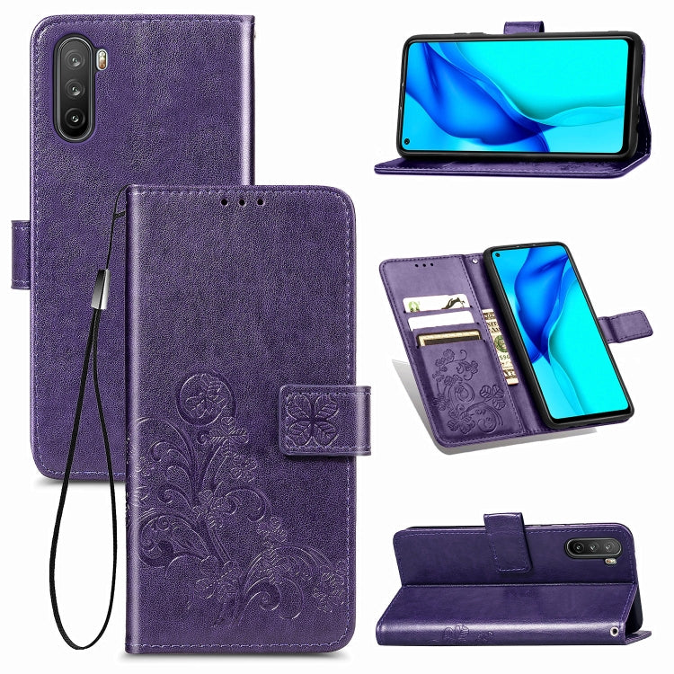 Four-leaf Clasp Embossed Buckle Mobile Phone Protection Leather Case with Lanyard & Card Slot & Wallet & Bracket Function, For Huawei Mate 40 Lite /Maimang 9, For LG Velvet 5G