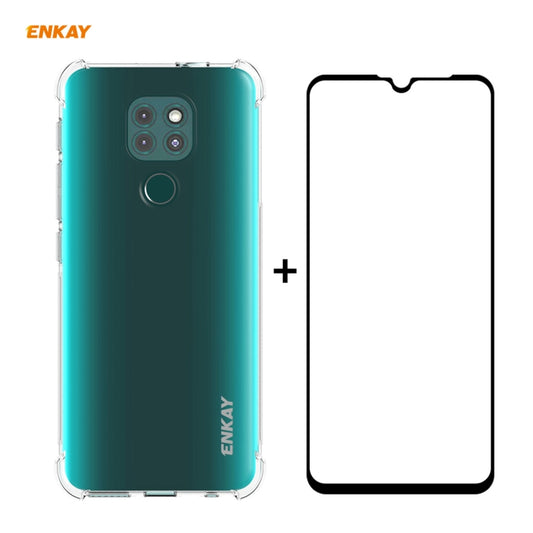 Hat-Prince ENKAY Clear TPU Shockproof Case Soft Anti-slip Cover + 0.26mm 9H 2.5D Full Glue Full Coverage Tempered Glass Protector Film, For Motorola Moto G9 / G9 Play, For Xiaomi Redmi 9A, For Xiaomi Redmi 9C, For Samsung Galaxy M51