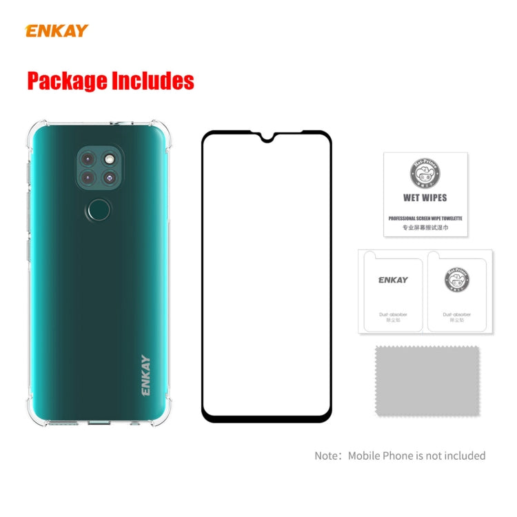 Hat-Prince ENKAY Clear TPU Shockproof Case Soft Anti-slip Cover + 0.26mm 9H 2.5D Full Glue Full Coverage Tempered Glass Protector Film, For Motorola Moto G9 / G9 Play, For Xiaomi Redmi 9A, For Xiaomi Redmi 9C, For Samsung Galaxy M51