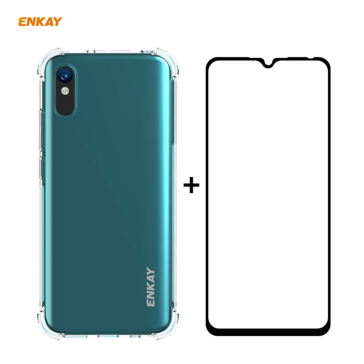 Hat-Prince ENKAY Clear TPU Shockproof Case Soft Anti-slip Cover + 0.26mm 9H 2.5D Full Glue Full Coverage Tempered Glass Protector Film, For Motorola Moto G9 / G9 Play, For Xiaomi Redmi 9A, For Xiaomi Redmi 9C, For Samsung Galaxy M51