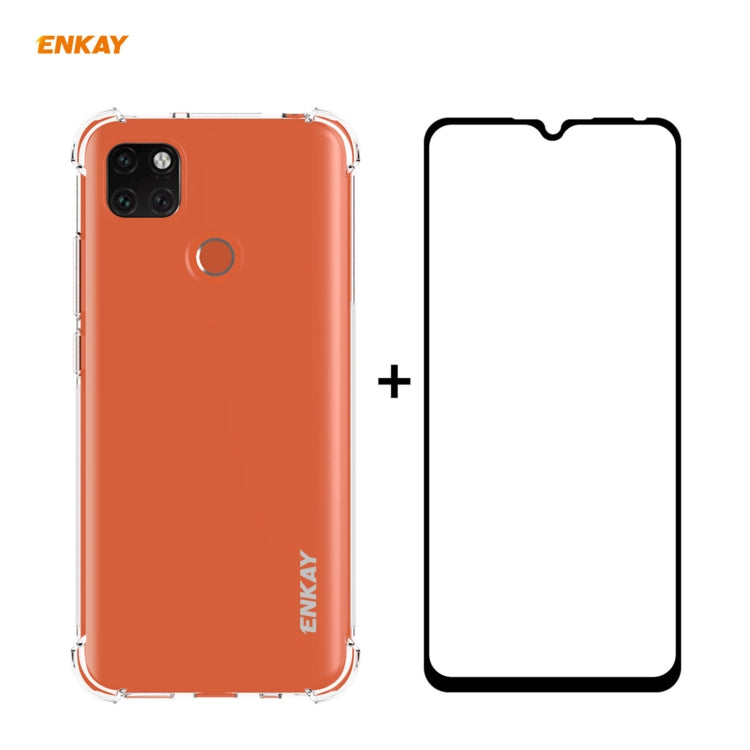 Hat-Prince ENKAY Clear TPU Shockproof Case Soft Anti-slip Cover + 0.26mm 9H 2.5D Full Glue Full Coverage Tempered Glass Protector Film, For Motorola Moto G9 / G9 Play, For Xiaomi Redmi 9A, For Xiaomi Redmi 9C, For Samsung Galaxy M51