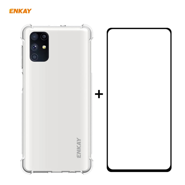 Hat-Prince ENKAY Clear TPU Shockproof Case Soft Anti-slip Cover + 0.26mm 9H 2.5D Full Glue Full Coverage Tempered Glass Protector Film, For Motorola Moto G9 / G9 Play, For Xiaomi Redmi 9A, For Xiaomi Redmi 9C, For Samsung Galaxy M51