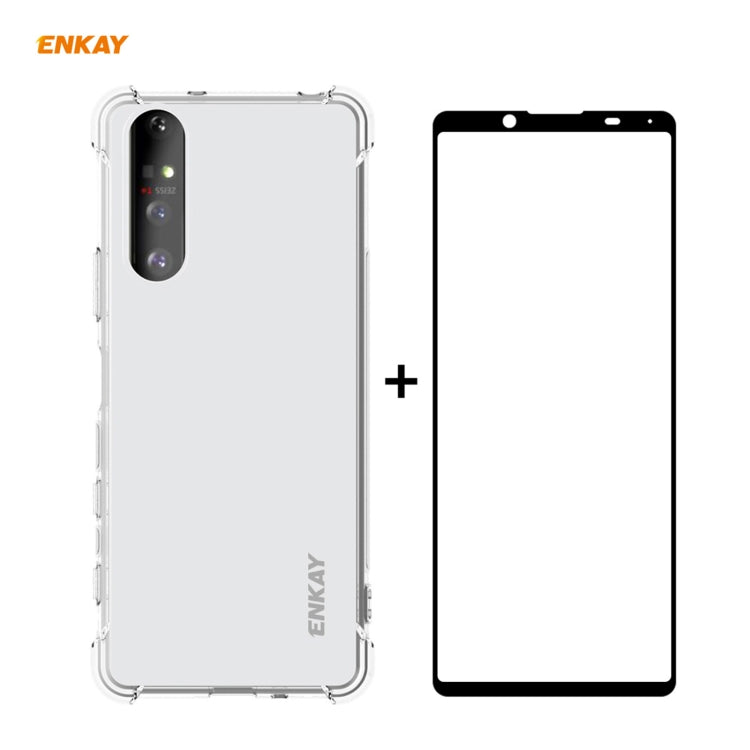 Hat-Prince ENKAY Clear TPU Shockproof Case Soft Anti-slip Cover + 0.26mm 9H 2.5D Full Glue Full Coverage Tempered Glass Protector Film, For Motorola Moto G9 / G9 Play, For Xiaomi Redmi 9A, For Xiaomi Redmi 9C, For Samsung Galaxy M51