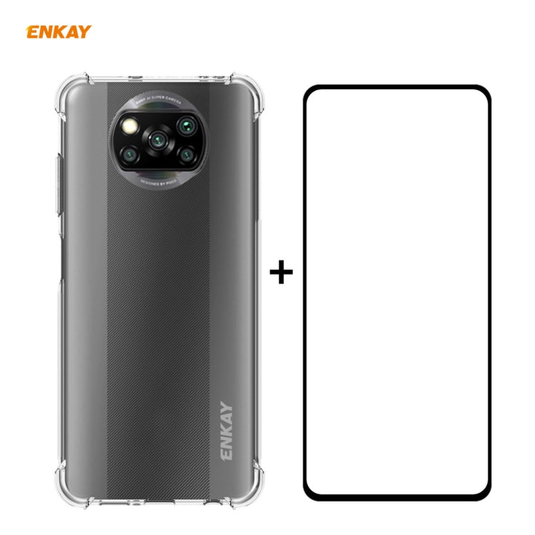 Hat-Prince ENKAY Clear TPU Shockproof Case Soft Anti-slip Cover + 0.26mm 9H 2.5D Full Glue Full Coverage Tempered Glass Protector Film, For Motorola Moto G9 / G9 Play, For Xiaomi Redmi 9A, For Xiaomi Redmi 9C, For Samsung Galaxy M51