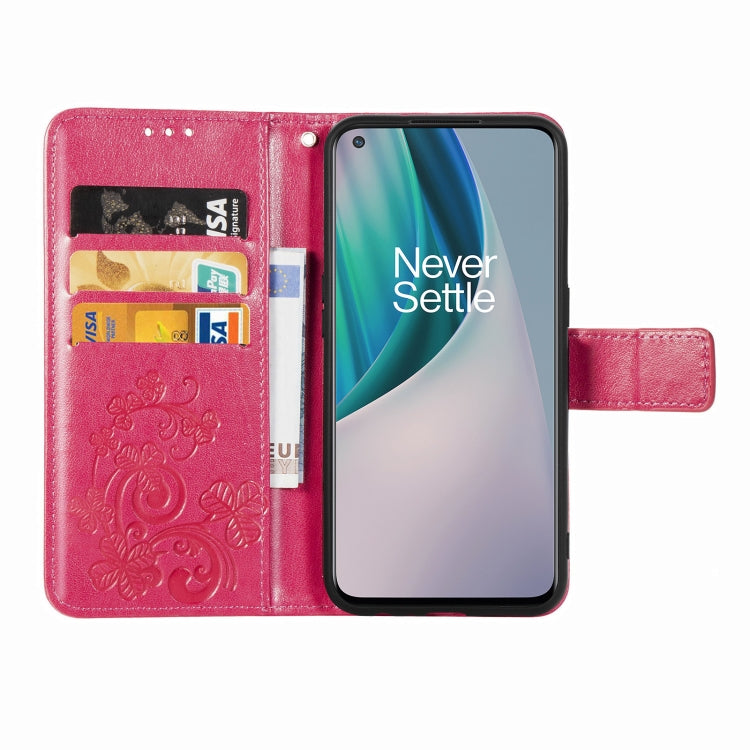 Four-leaf Clasp Embossed Buckle Mobile Phone Protection Leather Case with Lanyard & Card Slot & Wallet & Bracket Function, For One Plus Nord N10 5G