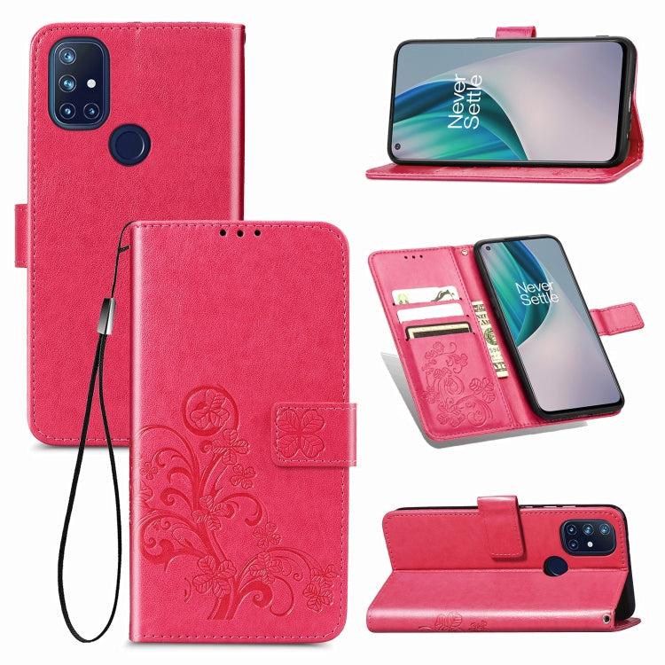 Four-leaf Clasp Embossed Buckle Mobile Phone Protection Leather Case with Lanyard & Card Slot & Wallet & Bracket Function, For One Plus Nord N10 5G