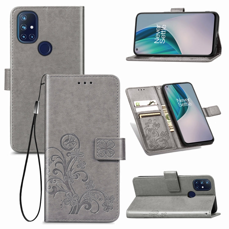 Four-leaf Clasp Embossed Buckle Mobile Phone Protection Leather Case with Lanyard & Card Slot & Wallet & Bracket Function, For One Plus Nord N10 5G