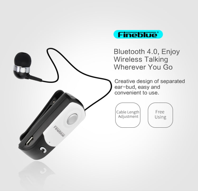 F960 CSR4.1 Retractable Cable Caller Vibration Reminder Anti-theft Bluetooth Headset, Black, White, Gold, Silver