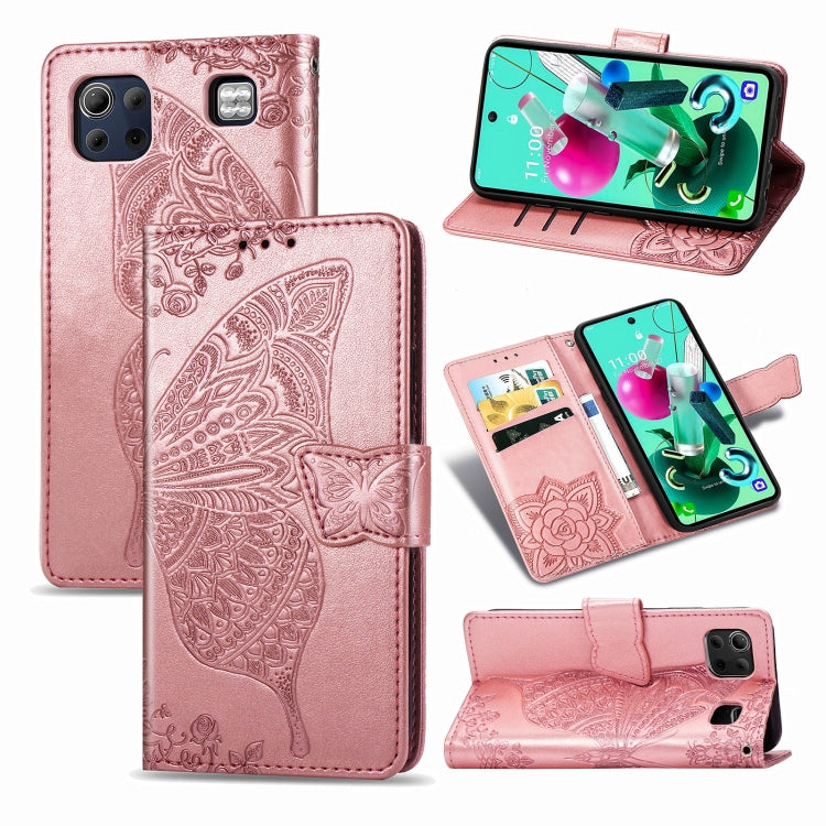 Butterfly Love Flower Embossed Horizontal Flip Leather Case with Bracket / Card Slot / Wallet / Lanyard, For LG K92 5G, For LG K52, For Arrows NX9 F-52A