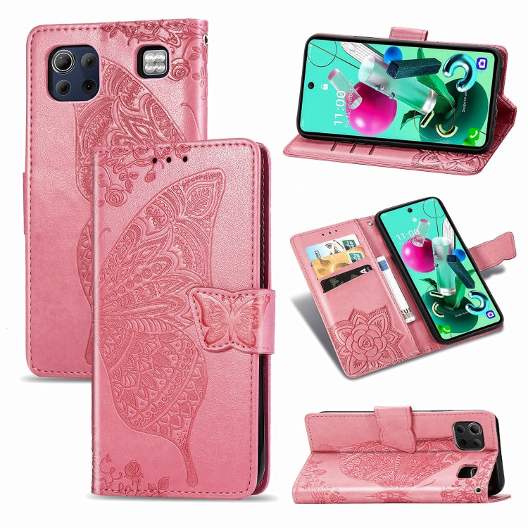 Butterfly Love Flower Embossed Horizontal Flip Leather Case with Bracket / Card Slot / Wallet / Lanyard, For LG K92 5G, For LG K52, For Arrows NX9 F-52A