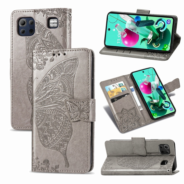 Butterfly Love Flower Embossed Horizontal Flip Leather Case with Bracket / Card Slot / Wallet / Lanyard, For LG K92 5G, For LG K52, For Arrows NX9 F-52A