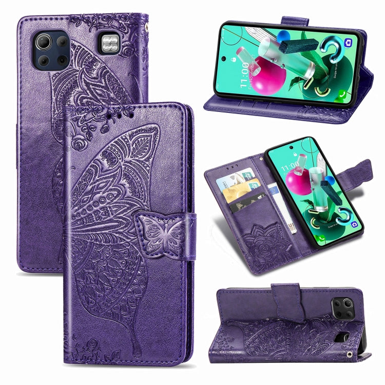 Butterfly Love Flower Embossed Horizontal Flip Leather Case with Bracket / Card Slot / Wallet / Lanyard, For LG K92 5G, For LG K52, For Arrows NX9 F-52A